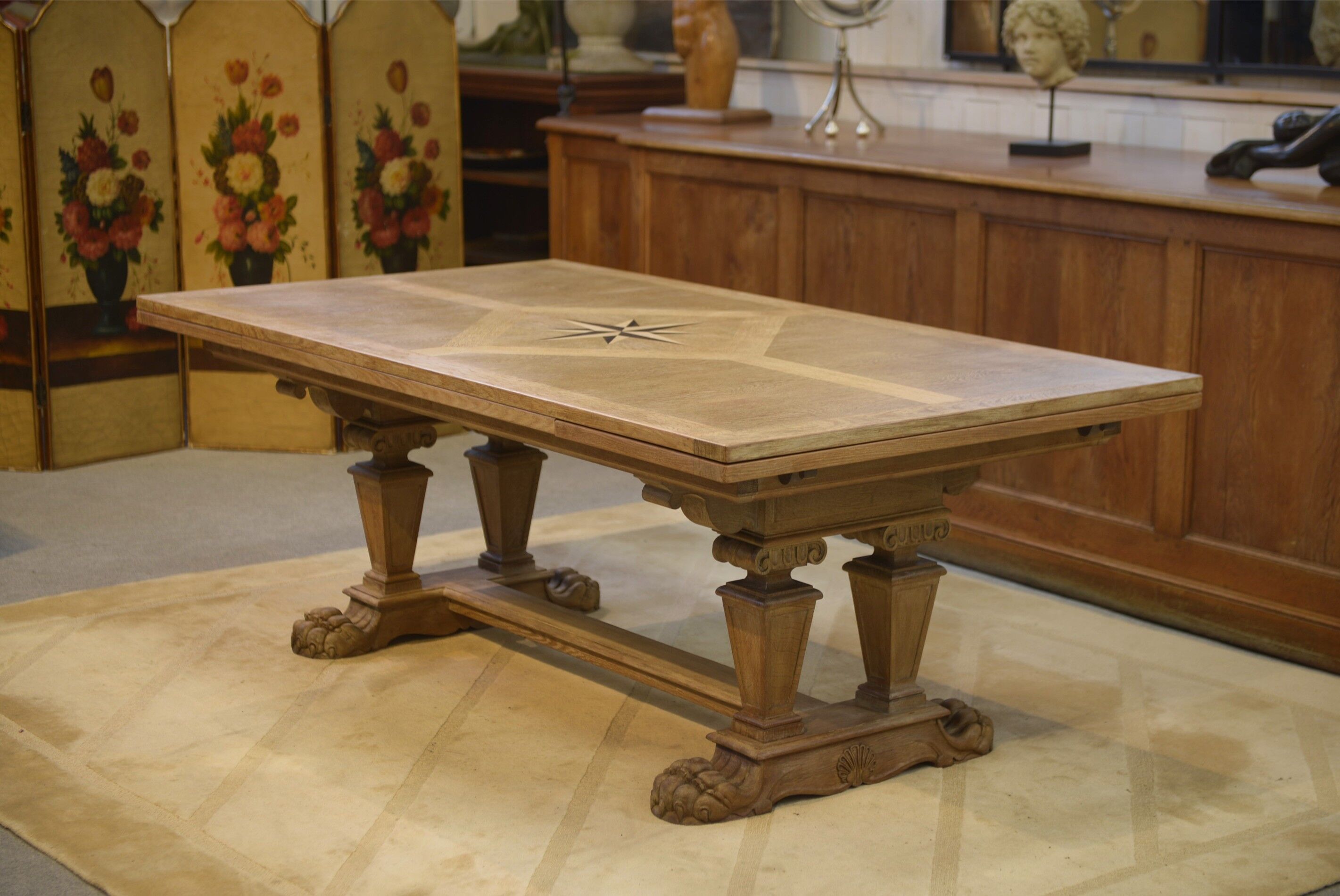 Large sculptural oak table from the 1950s.