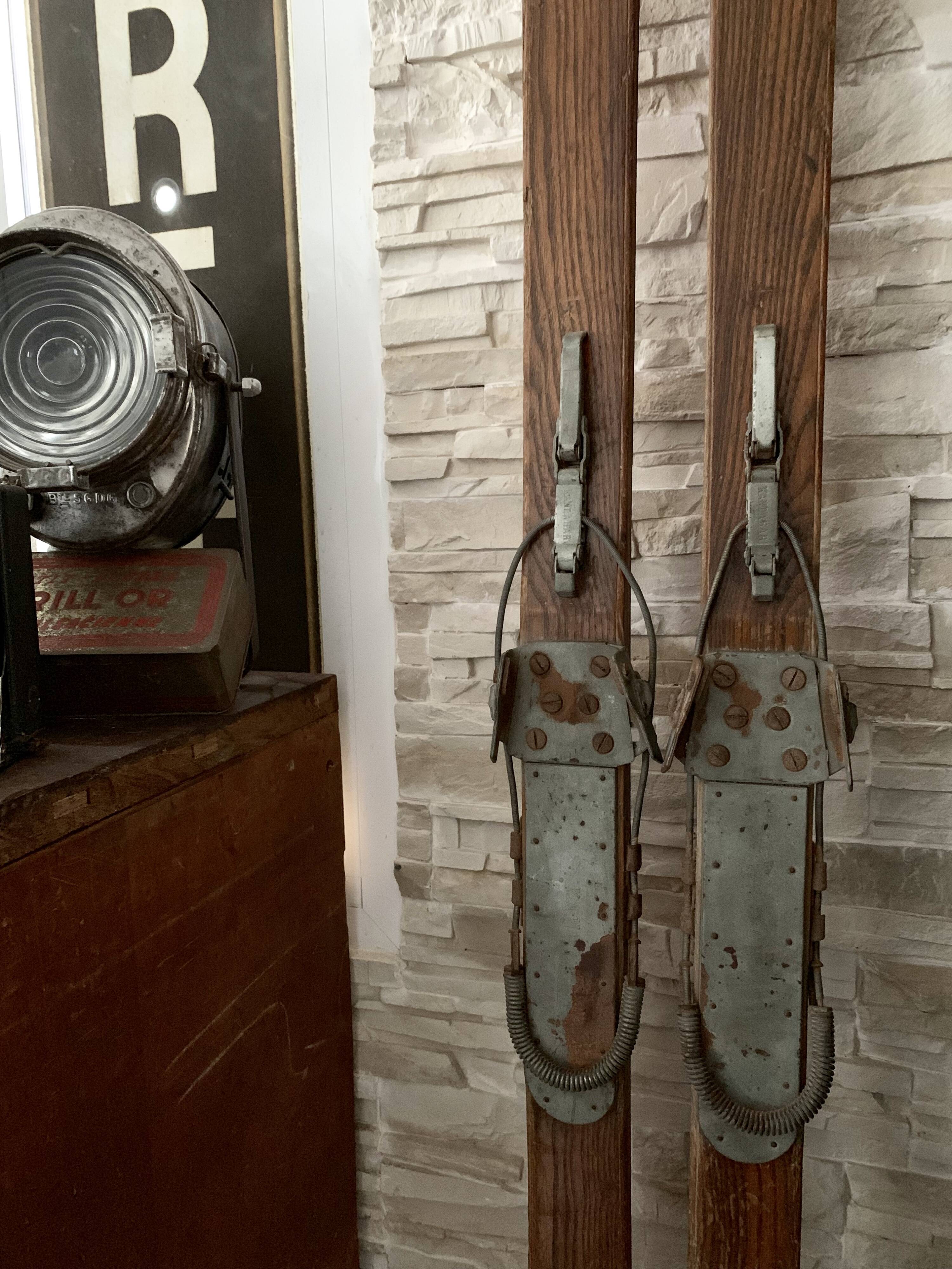 Pair of vintage wooden skis