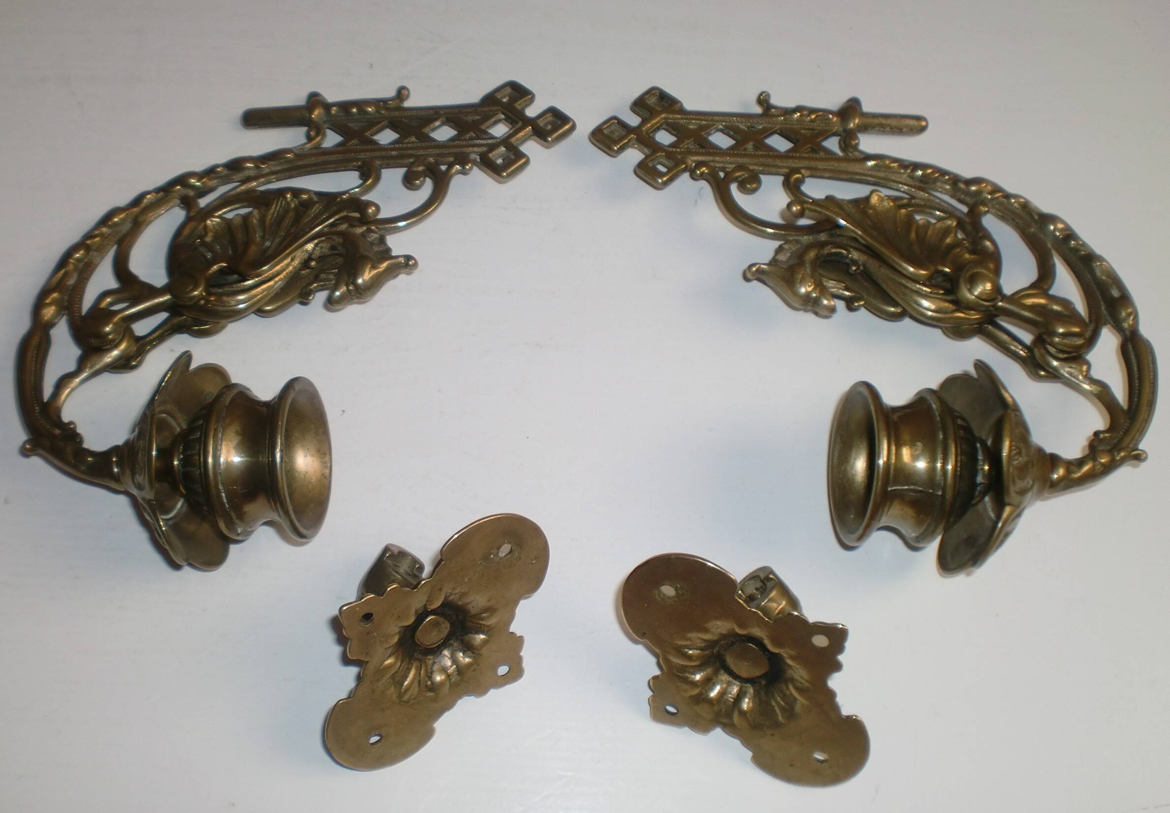 2x Art Nouveau Swivel Arm Piano or Wall Candle Holders Brass Dragon Griffin