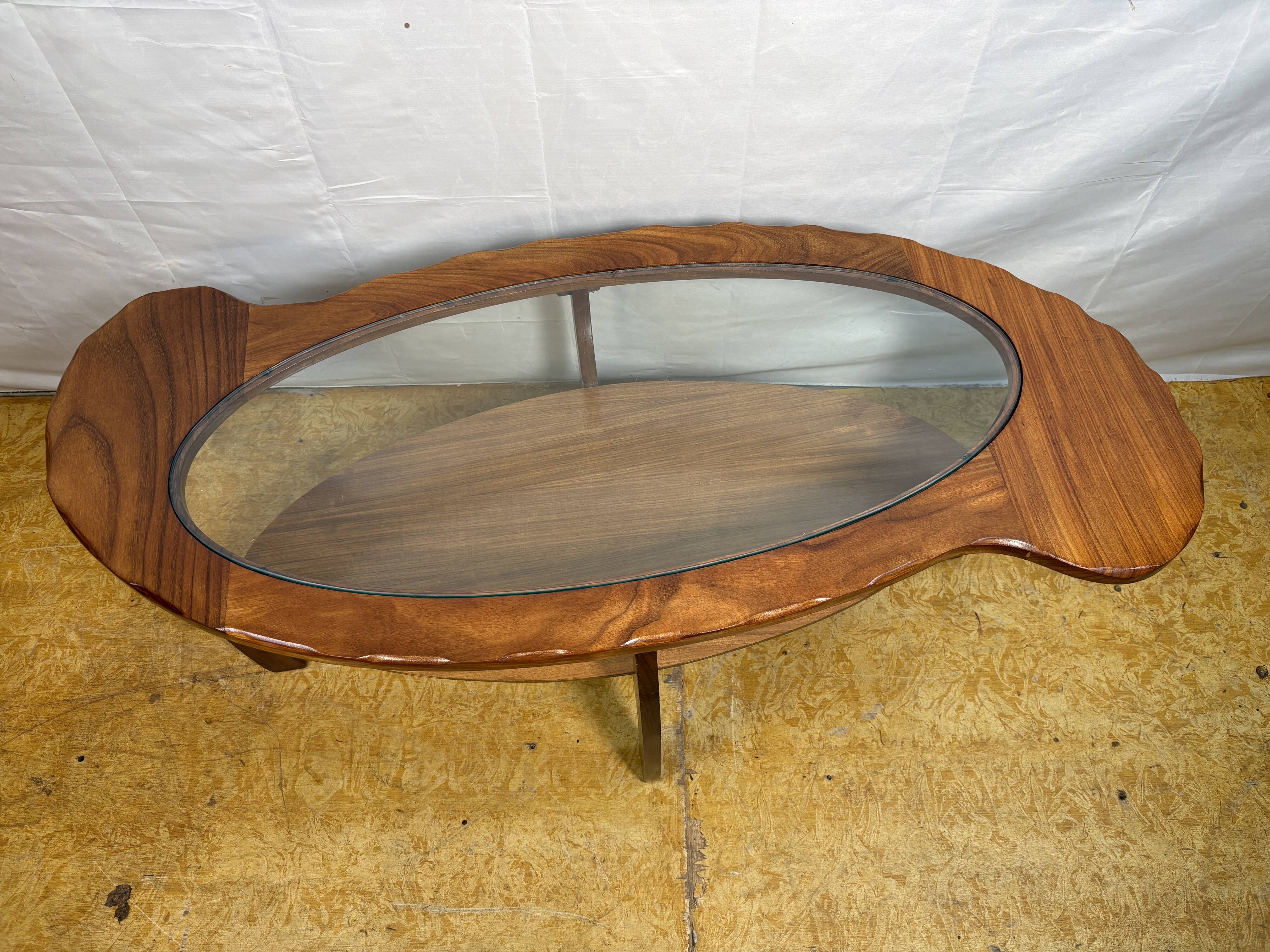 Mid-Century Retro Vintage Teak & Glass Coffee Table 1960  Organic Sculptura