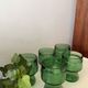 5 verres glaçures vert émeraude