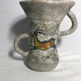 Vase ancien céramique émaillée grise 2 anses vintage