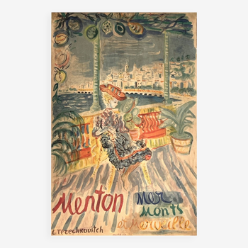 Terechkovitch, poster menton sea monts et merveilles signed 20th century