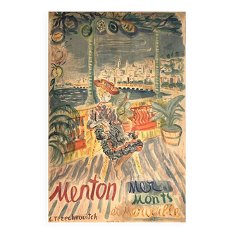 Terechkovitch, poster menton sea monts et merveilles signed 20th century