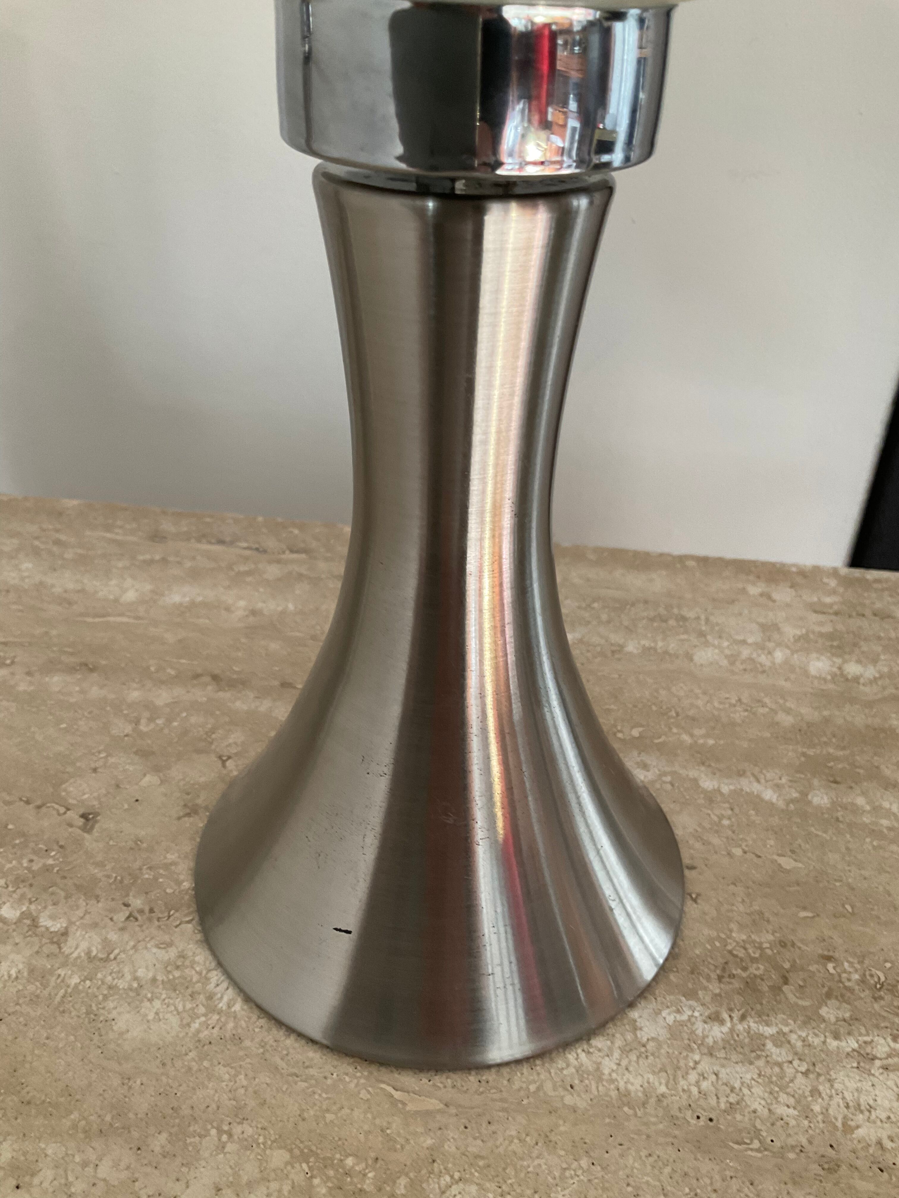 Pair of lamps mushroom opaline and chromed metal 80s