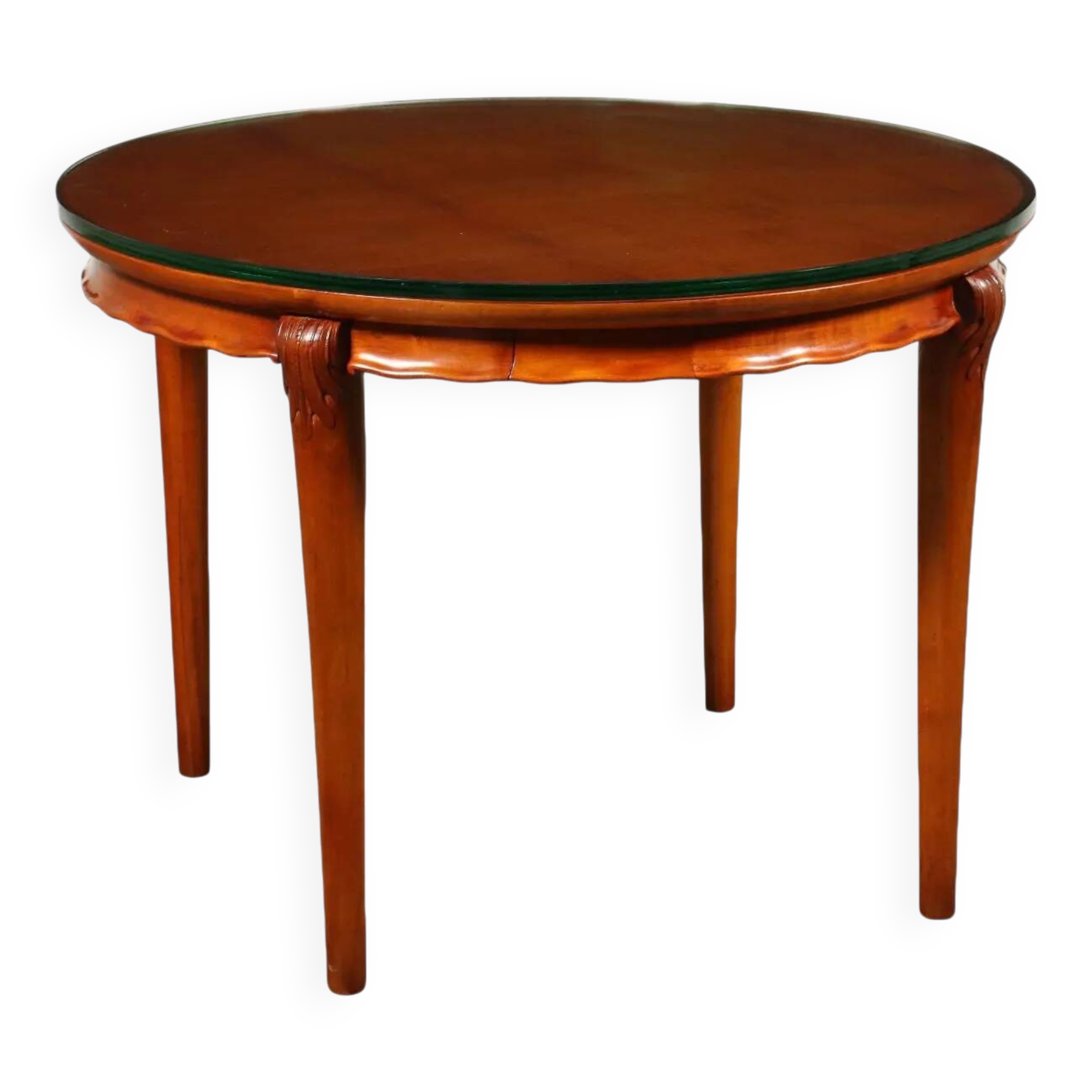 Table in solid beech, mahogany veneer and glass, Italy, 1950s.