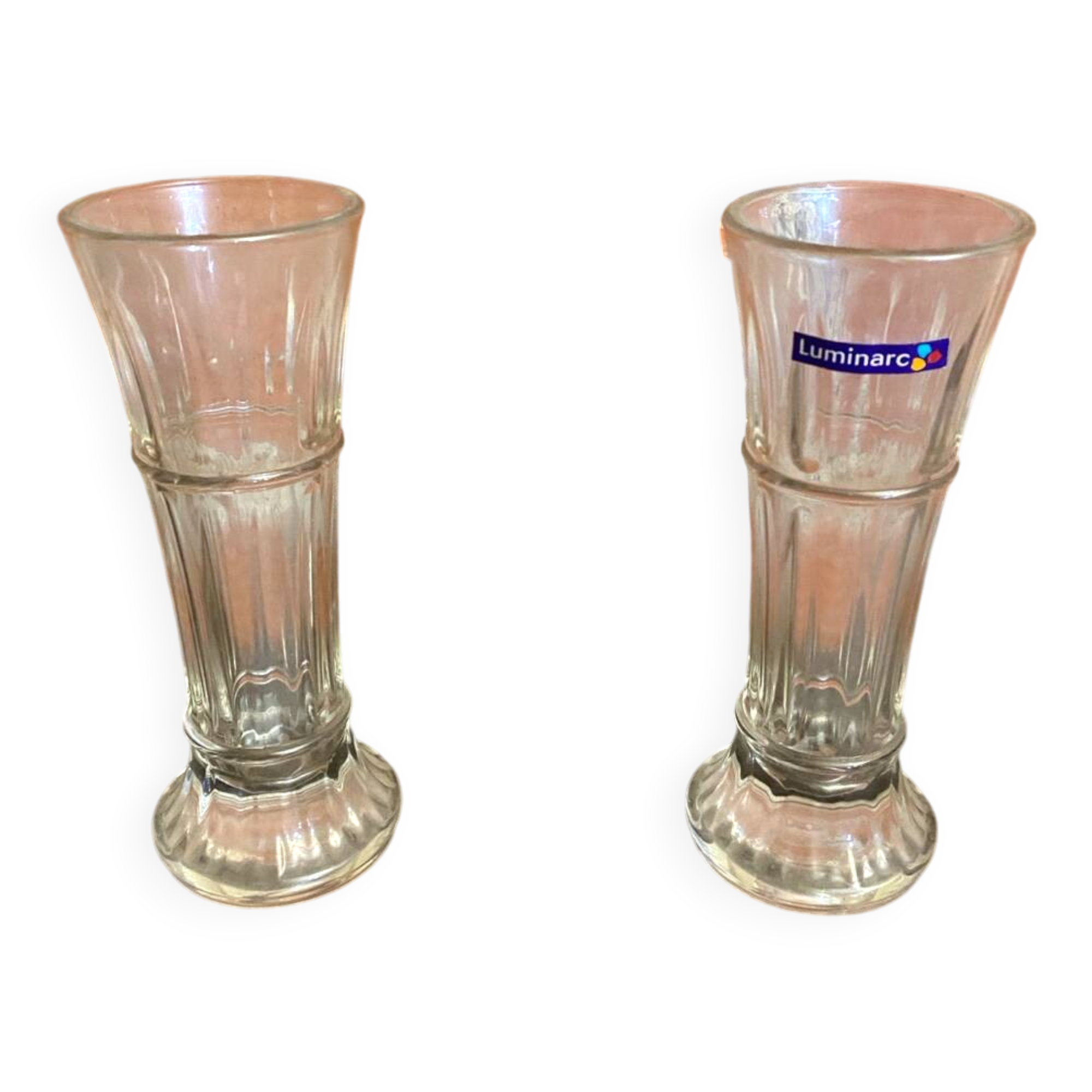 Pair of antique luminarc vases in moulded glass made in france vintage #d
