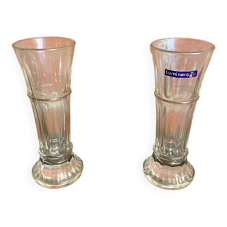 Pair of antique luminarc vases in moulded glass made in france vintage #d