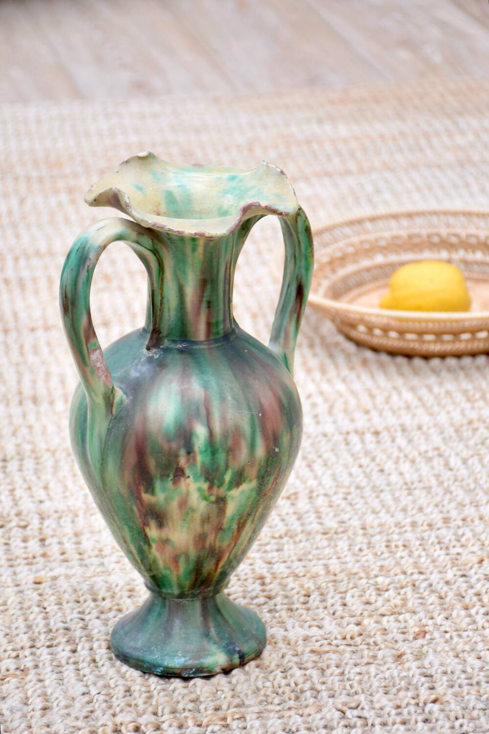 Mint green glazed ceramic amphora vase