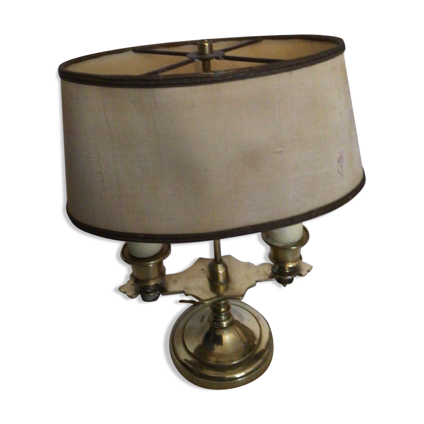 Old golden brass hot water bottle lamp with 2 arms of light