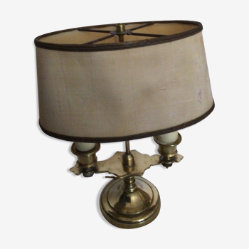 Old golden brass hot water bottle lamp with 2 arms of light