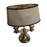 Old golden brass hot water bottle lamp with 2 arms of light