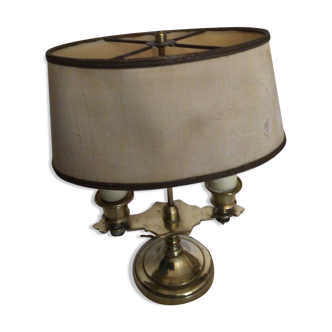 Old golden brass hot water bottle lamp with 2 arms of light