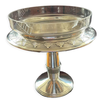 Art deco fruit cup in silver metal and glass