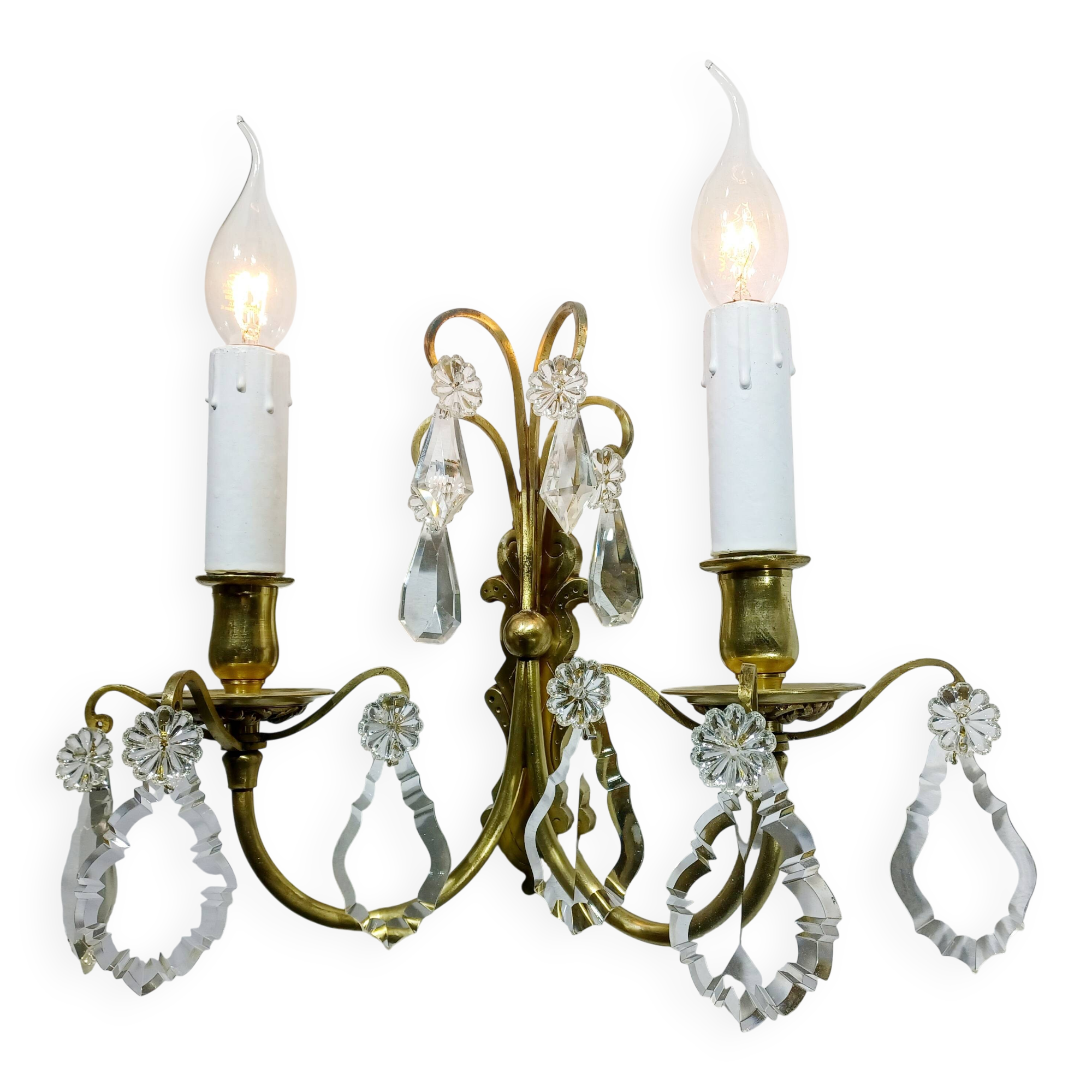 2-light bronze and crystal wall lamp