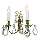 2-light bronze and crystal wall lamp