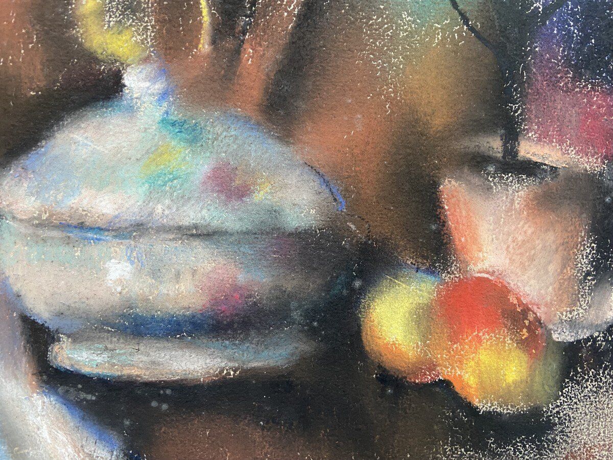 Still life with lamp, signed pastel