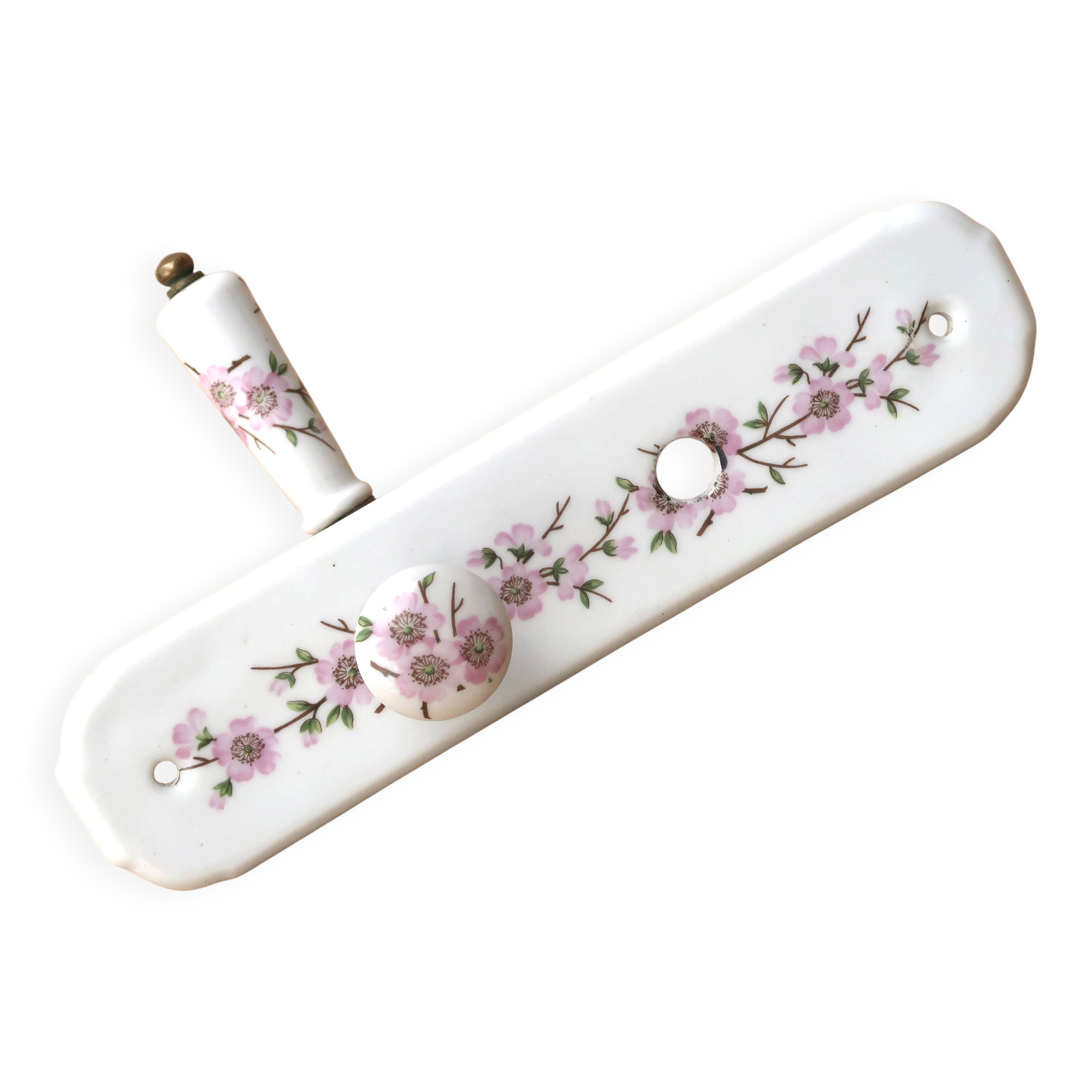 Door handle and porcelain cover from Paris, floral rose decoration, 1960s.