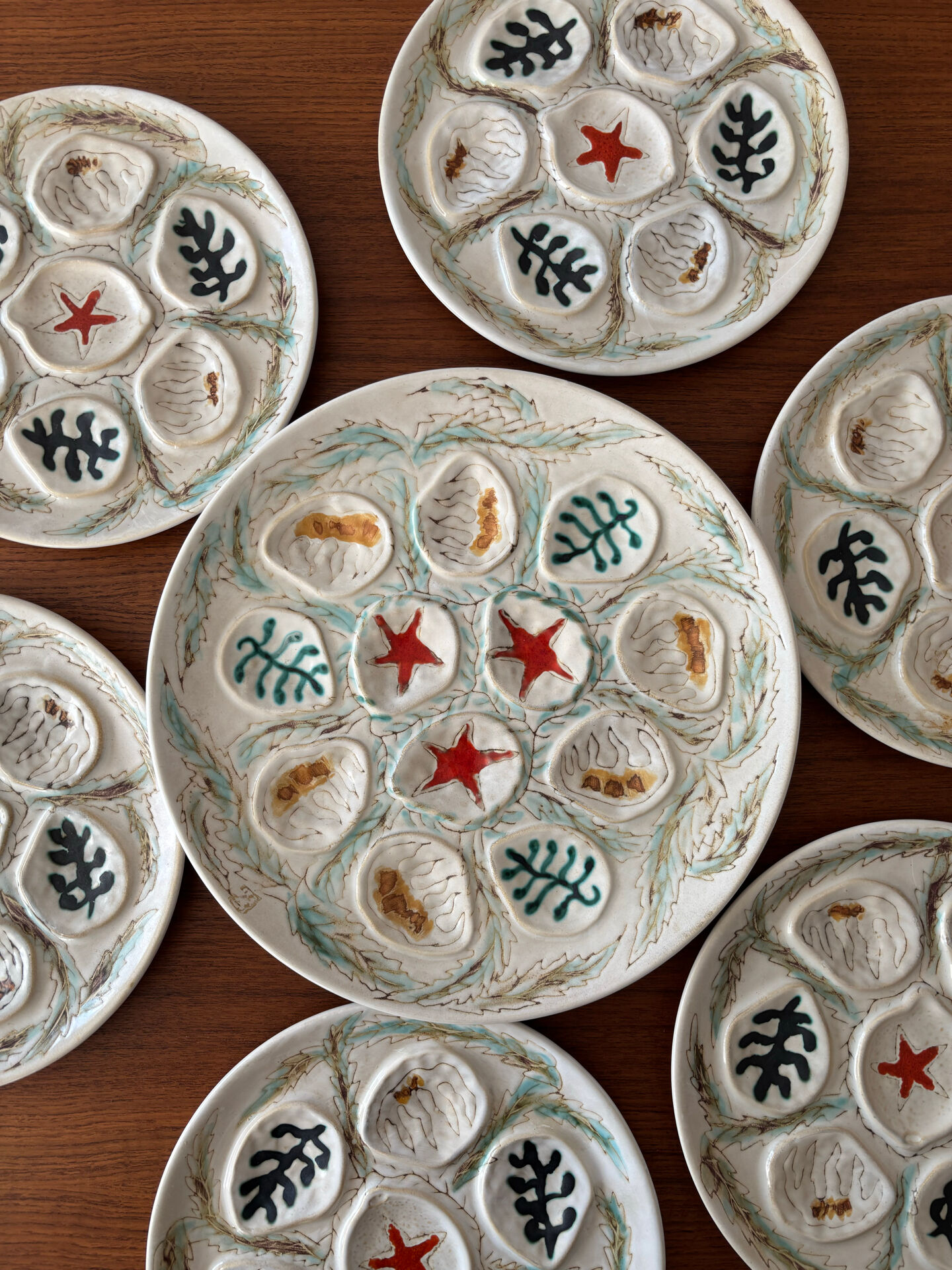 Set of 6 Vintage Ceramic Oyster Plates MBFA PORNIC Made in
