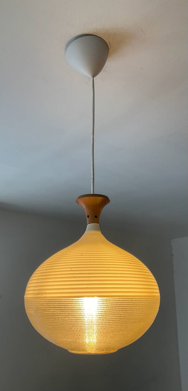 Rotaflex pendant light in Rhodoid and teak from the 1960s