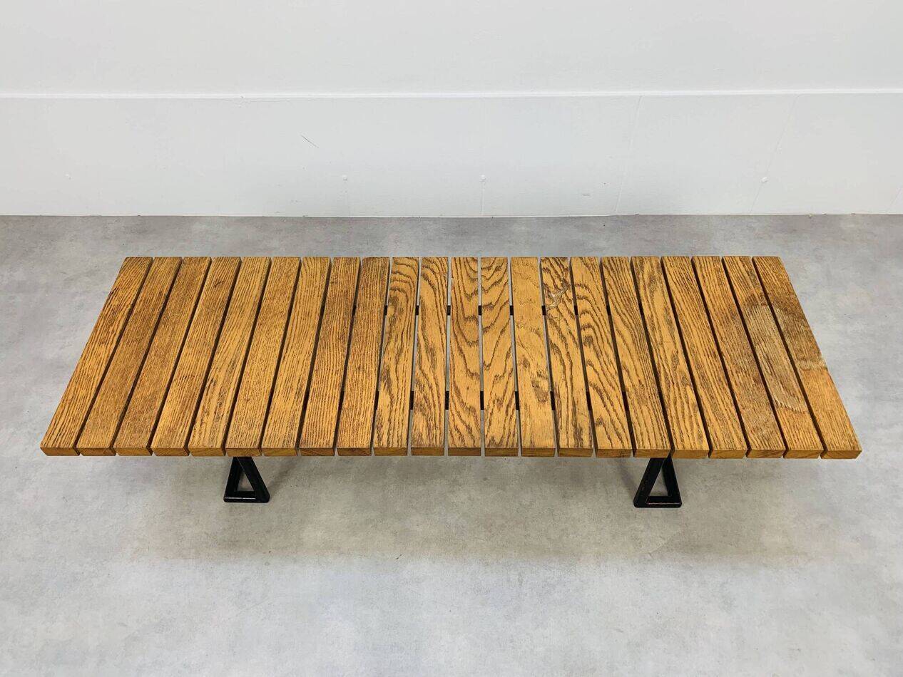 1950s coffee table in the style of Alain Richard, wood and metal.
