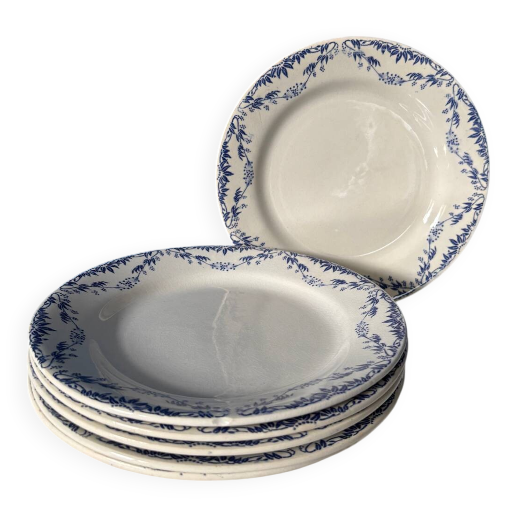 Set of 6 Creil and Montereau Labrador dinner plates – Mir model