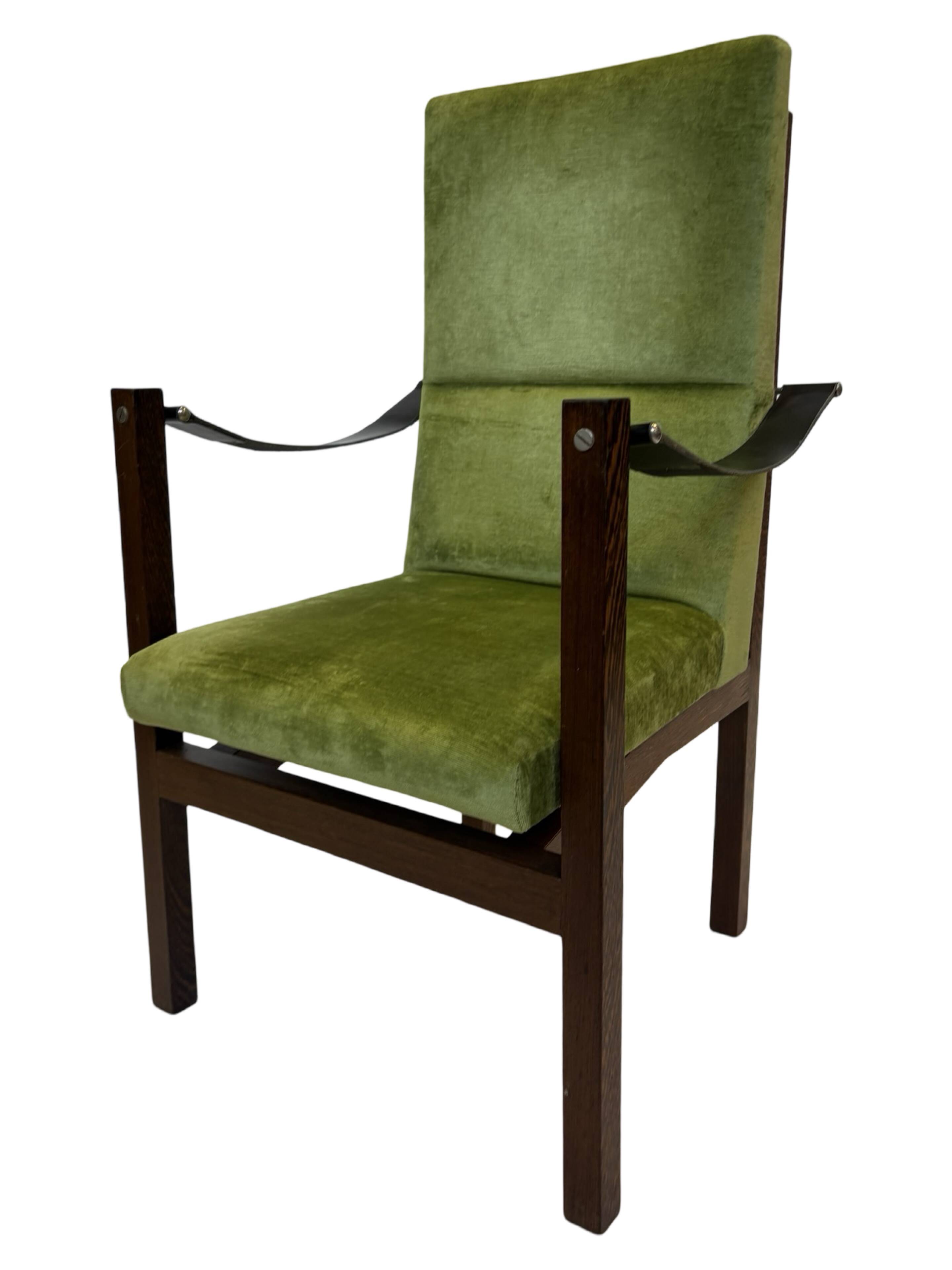 Vintage armchair solid wenge design 60s leather armrests design