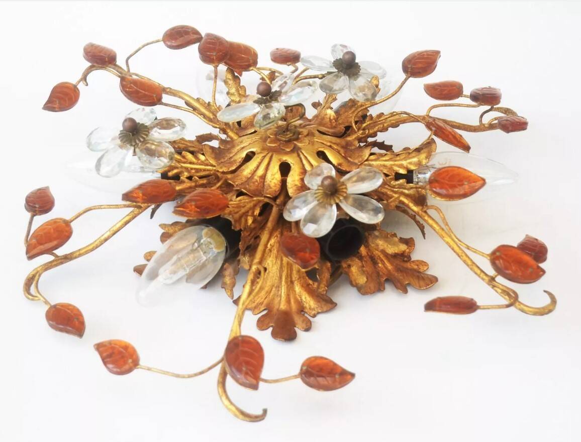Banci-Firenze ceiling light, in Golden Iron and Crystal Flowers - 6 lamps