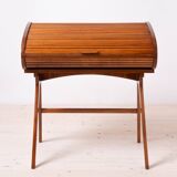 Midcentury Desk with Roll-Top, Walnut Veneer, 1950s, Fully Restored