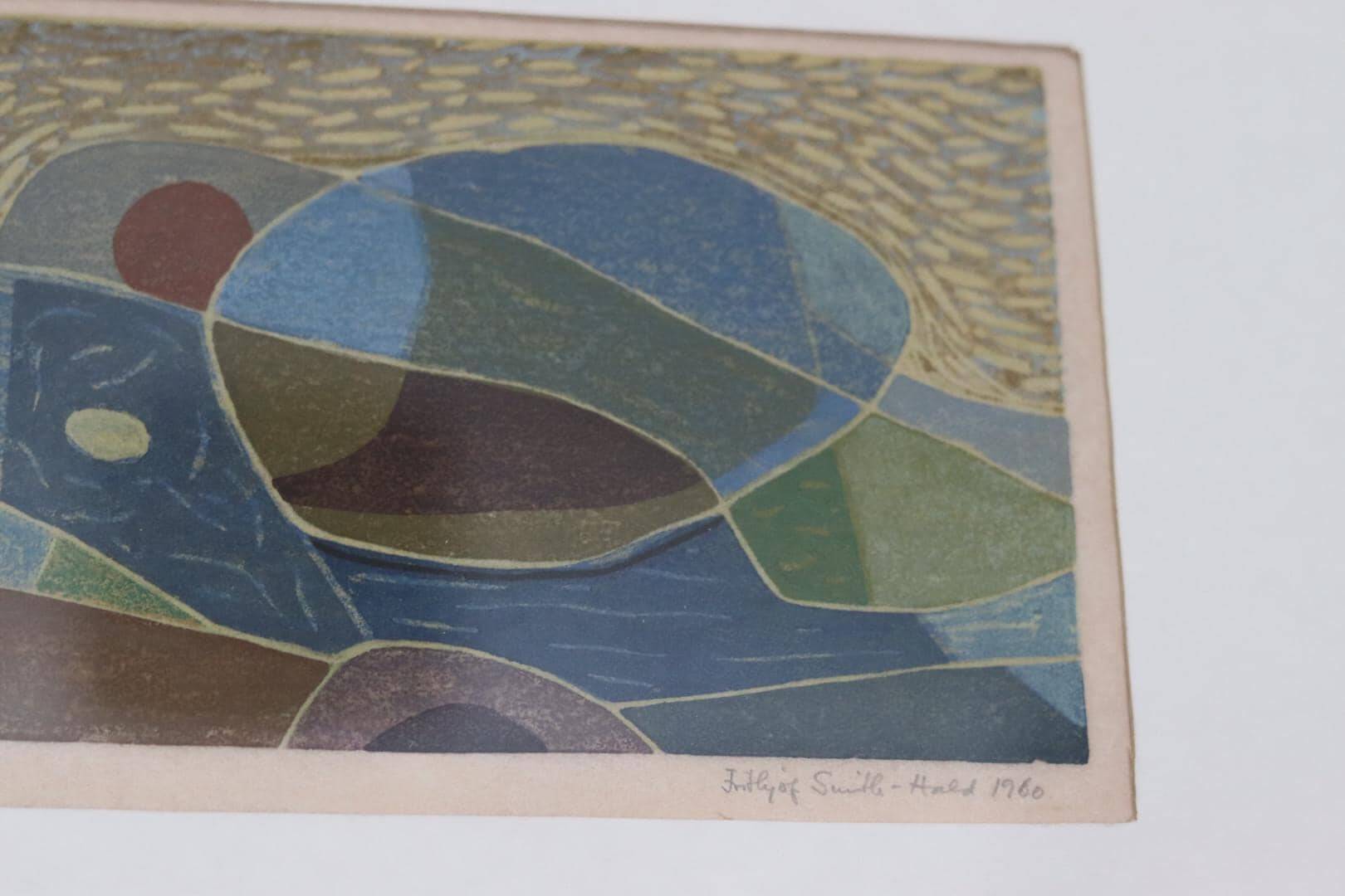 Huile glacée suédoise sur panneau – « Composition » par Frithjof Smit-Hald