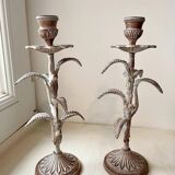 2 Aged Metal Candlesticks