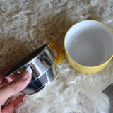 Series of 6 ceramic and stainless steel cups - 70s - Vintage