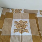 Nappe et 8 serviettes vintage – tons caramel et moutarde dorée