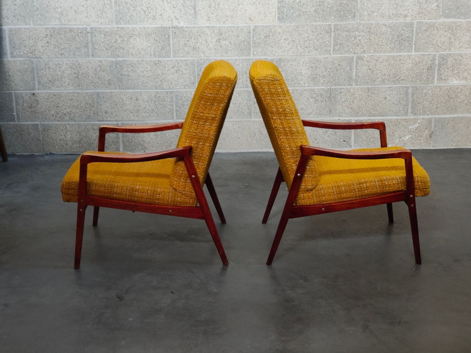 Pair of armchairs Jiri Jiroutek bouclette Yellow 1960