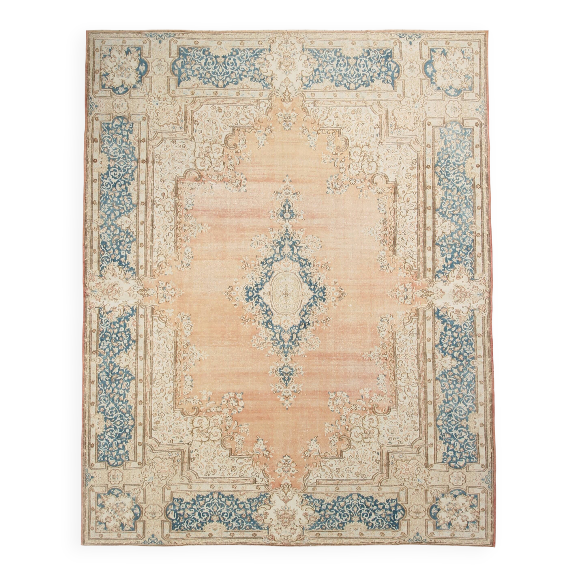 Tapis persan vintage en laine noué main, style classique, motif floral, 300x368.