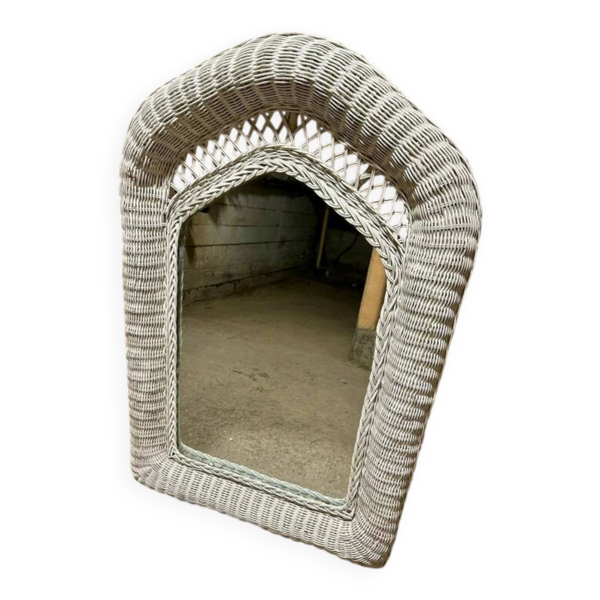 Miroir blanc rotin vintage