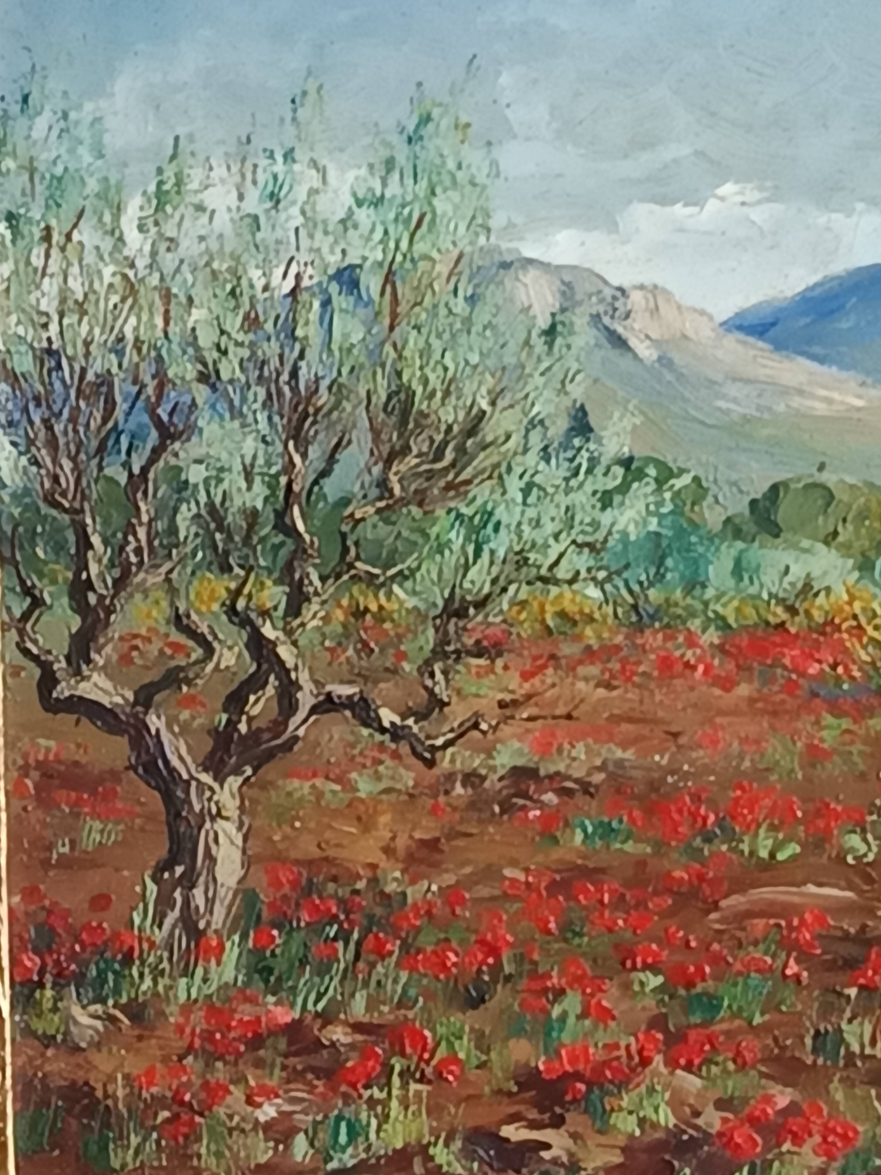 Old painting oil on panel Provençal landscape signed Henri Millet