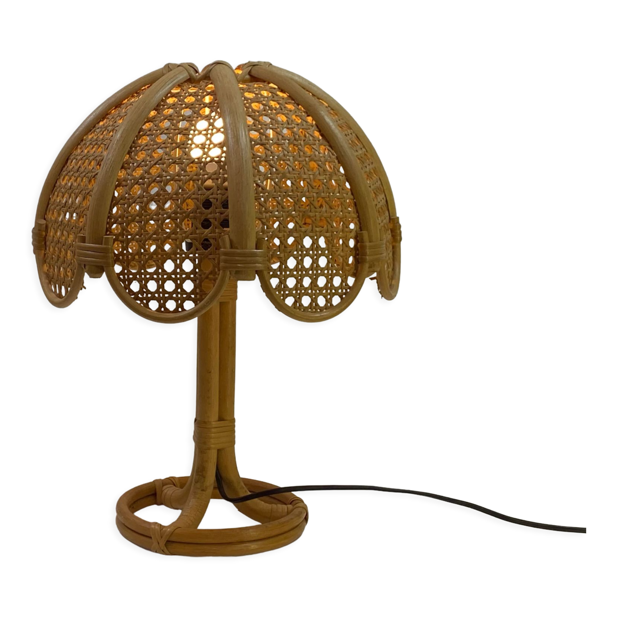 Vintage table lamp rattan and wicker 1970