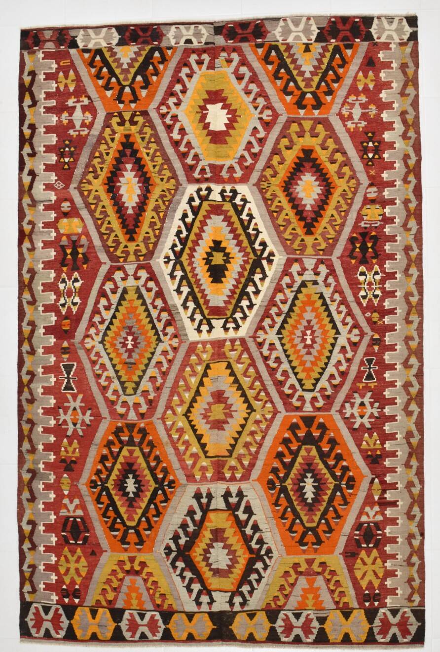 6x9 Large Geometric Style Multicolor Style Wool Vintage Kilim Rug,182x283cm