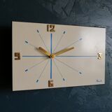 Vintage formica clock silent rectangular wall clock "Blue wood flash"