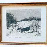 Painting by michel colin (1934) – etching - vosges landscape