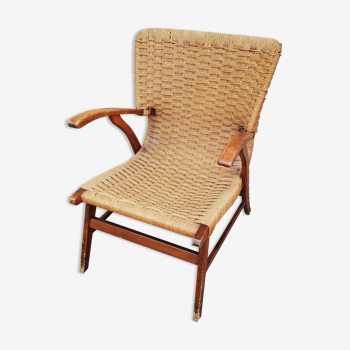 Armchair year 50 wood and rope