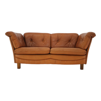1970s danish cognac leather 2 seater sofa