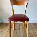 Set of 6 Luterma bistro chairs in blond wood and skaï 50s