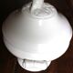 Antique soup tureen, white earthenware, with stopper decoration.