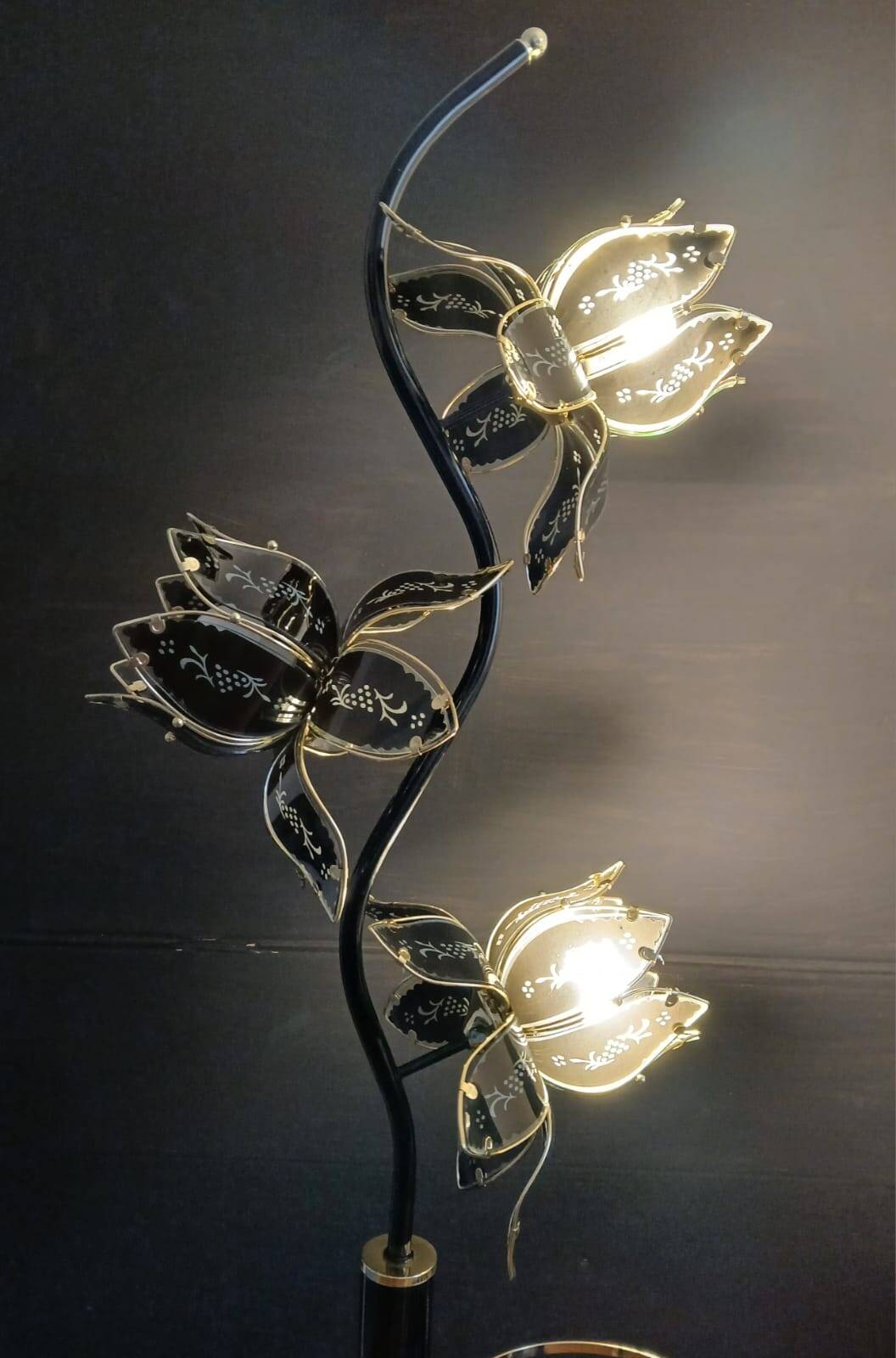 Vintage Hollywood Regency Floor Lamp Lotus Flowers