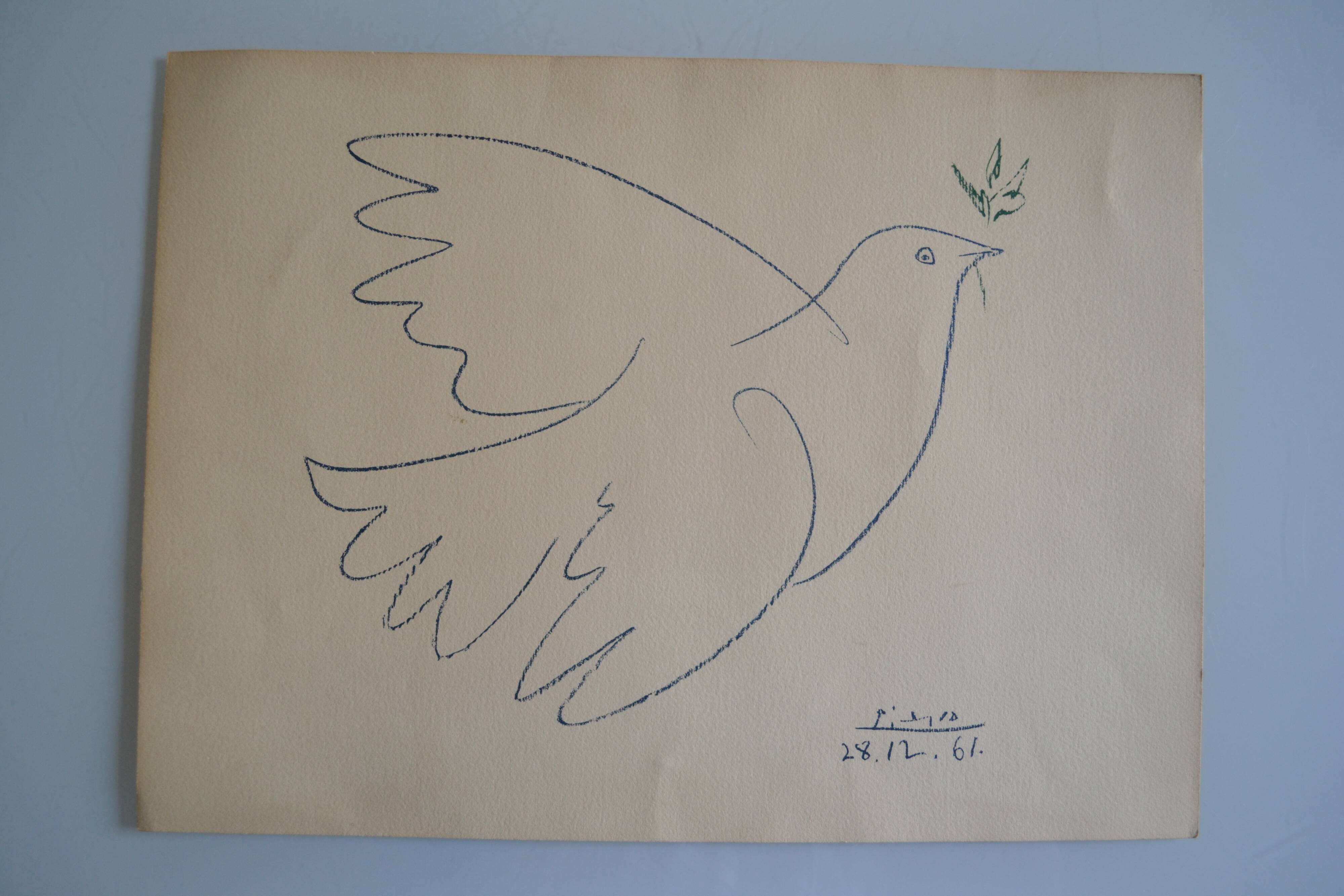 Picasso original lithograph 1959 The Blue Dove 38x28cm