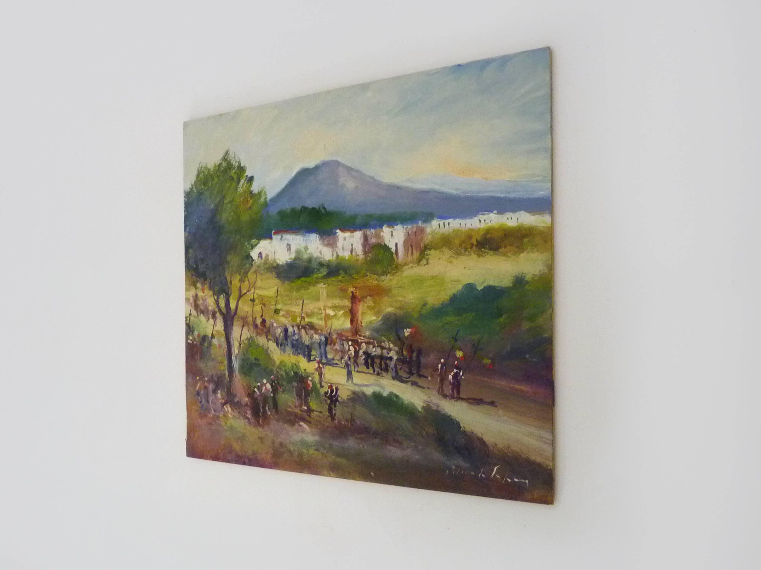 Oil on wood by Riccardo Capone Procession 50s 60s