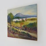 Oil on wood by Riccardo Capone Procession 50s 60s