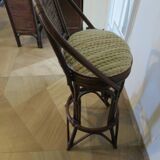 Set of 2 swivel bar stools / chairs - wood - cane - rattan - 80s